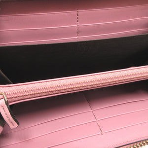 美品 グッチ 410102 レザー ピンク ラウンドファスナー長財布 財布 1196【中古】GUCCI