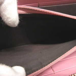 美品 グッチ 410102 レザー ピンク ラウンドファスナー長財布 財布 1196【中古】GUCCI