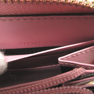 美品 グッチ 410102 レザー ピンク ラウンドファスナー長財布 財布 1196【中古】GUCCI