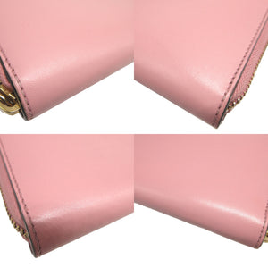 美品 グッチ 410102 レザー ピンク ラウンドファスナー長財布 財布 1196【中古】GUCCI