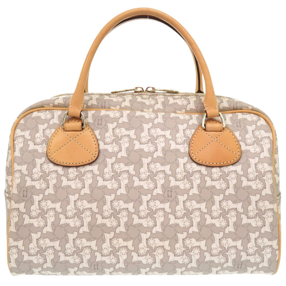 セリーヌ サルキー 馬車柄 PVC レザー グレー ホワイト ハンドバッグ ボストンバッグ 1198【中古】CELINE