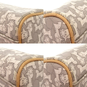 セリーヌ サルキー 馬車柄 PVC レザー グレー ホワイト ハンドバッグ ボストンバッグ 1198【中古】CELINE