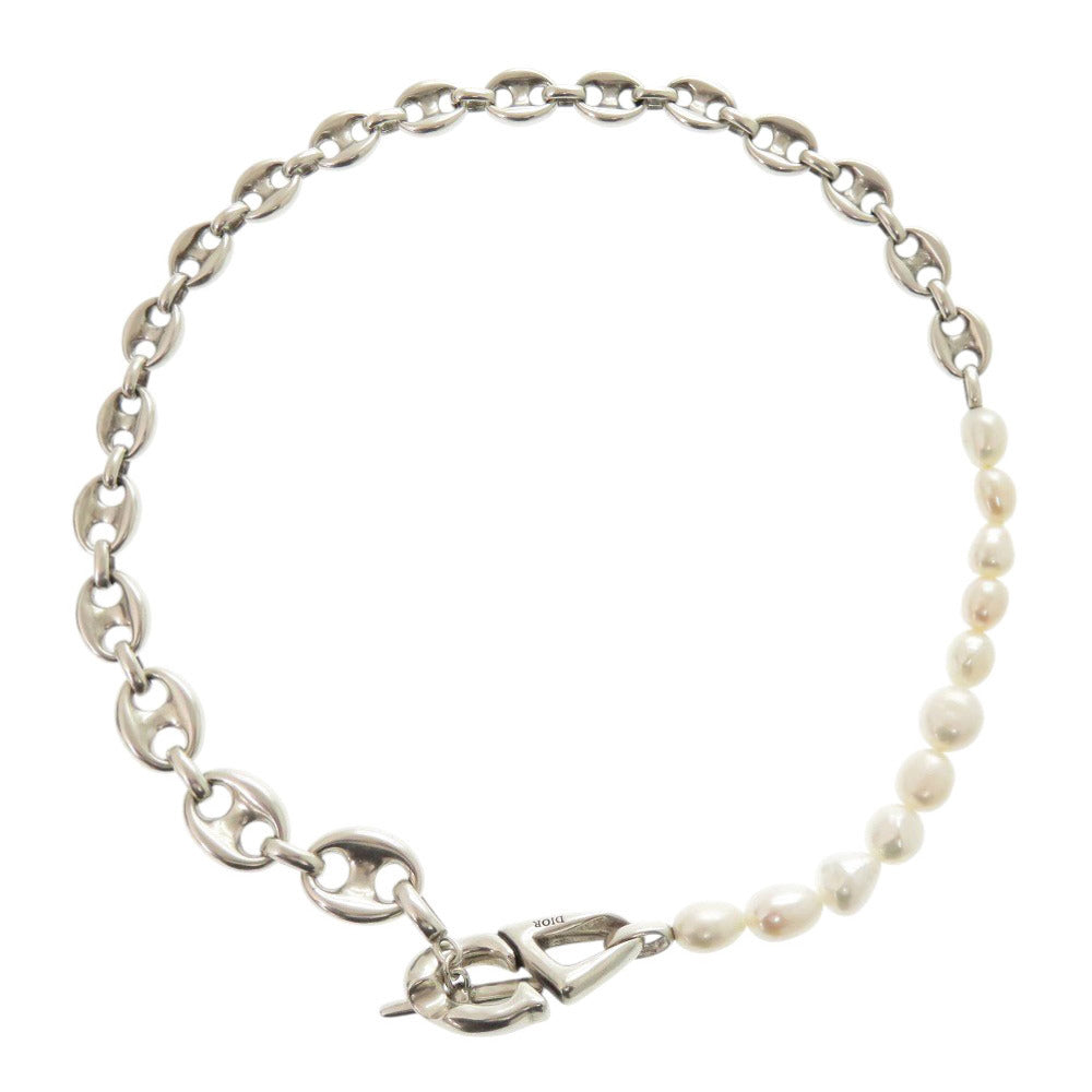 美品 クリスチャンディオール CD30 真鍮 淡水パール シルバー ホワイト ネックレス 1203【中古】Christian Dior