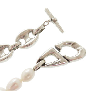 美品 クリスチャンディオール CD30 真鍮 淡水パール シルバー ホワイト ネックレス 1203【中古】Christian Dior