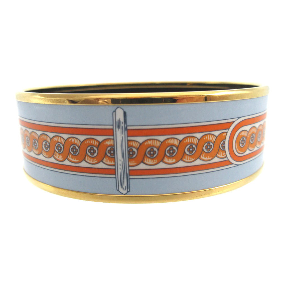 美品 エルメス エマイユGM Y刻印(2020年製) メタル 水色 オレンジ ゴールド ブレスレット バングル 1245【中古】HERMES