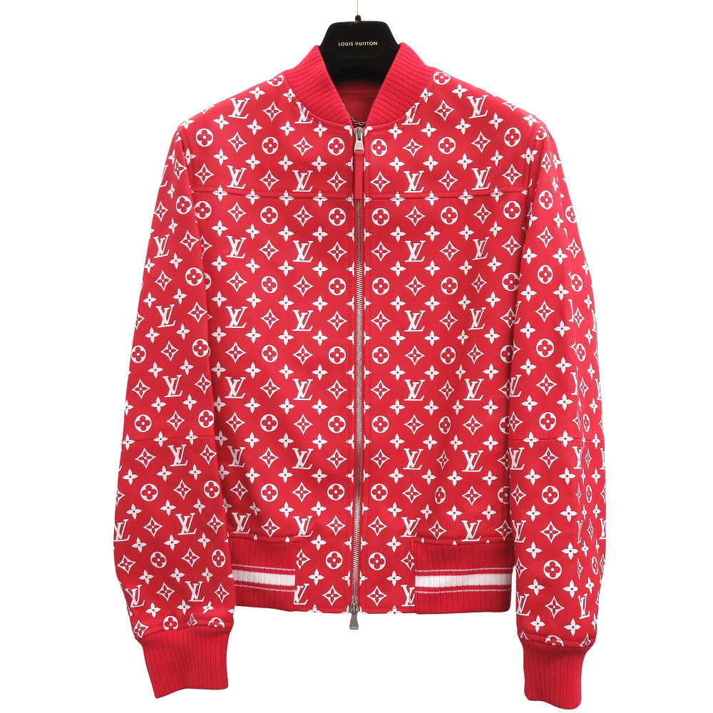 未使用 ルイ ヴィトン × シュプリーム コラボ LV Leather Baseball Jacket モノグラム レッド レザー ボンバー ジャケット サイズ46 17AW 1249 【中古】 LOUIS VUITTON