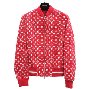 未使用 ルイ ヴィトン × シュプリーム コラボ LV Leather Baseball Jacket モノグラム レッド レザー ボンバー ジャケット サイズ46 17AW 1249 【中古】 LOUIS VUITTON