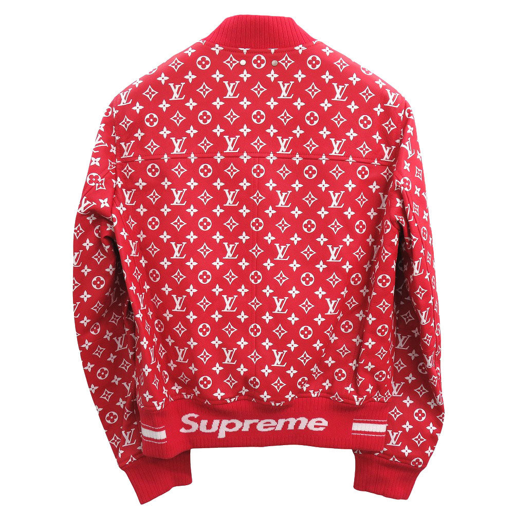 未使用 ルイ ヴィトン × シュプリーム コラボ LV Leather Baseball Jacket モノグラム レッド レザー ボンバー ジャケット サイズ46 17AW 1249 【中古】 LOUIS VUITTON