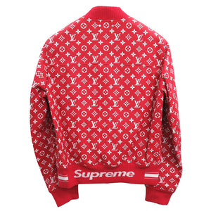 未使用 ルイ ヴィトン × シュプリーム コラボ LV Leather Baseball Jacket モノグラム レッド レザー ボンバー ジャケット サイズ46 17AW 1249 【中古】 LOUIS VUITTON