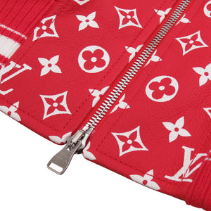 未使用 ルイ ヴィトン × シュプリーム コラボ LV Leather Baseball Jacket モノグラム レッド レザー ボンバー ジャケット サイズ46 17AW 1249 【中古】 LOUIS VUITTON