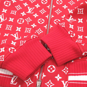 未使用 ルイ ヴィトン × シュプリーム コラボ LV Leather Baseball Jacket モノグラム レッド レザー ボンバー ジャケット サイズ46 17AW 1249 【中古】 LOUIS VUITTON