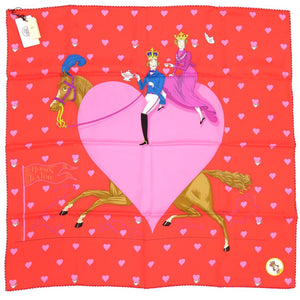 未使用 エルメス カレ70 ティータイム tea time スカーフ ハート シルク ROUGE 1263【中古】HERMES