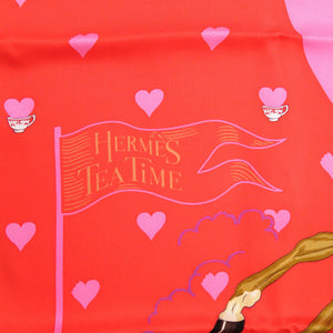 未使用 エルメス カレ70 ティータイム tea time スカーフ ハート シルク ROUGE 1263【中古】HERMES