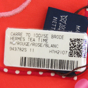 未使用 エルメス カレ70 ティータイム tea time スカーフ ハート シルク ROUGE 1263【中古】HERMES
