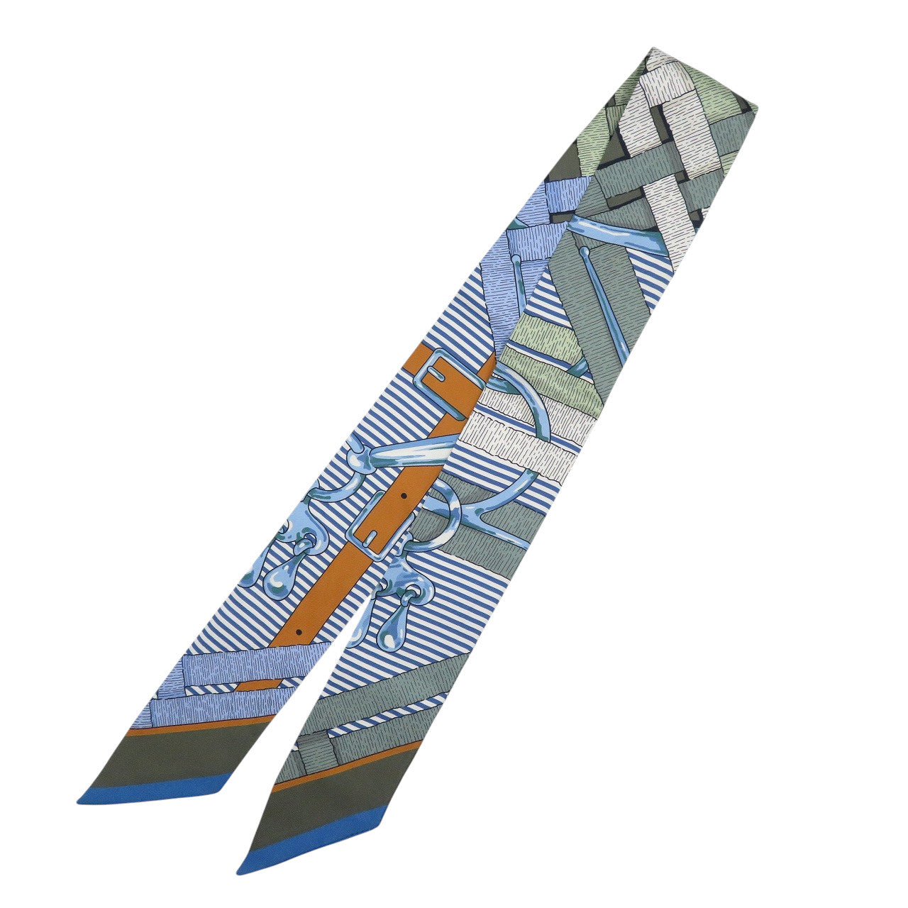 美品 エルメス ツイリー Morsa Jouets Chemise シルク ヴェール・アマンド ブルー ホワイト スカーフ 1267【中古】HERMES