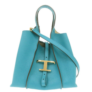 美品 トッズ Tタイムレス XBWTSBA9100Q8E レザー ライトブルー 2wayハンドバッグ 青 1294【中古】TOD’S