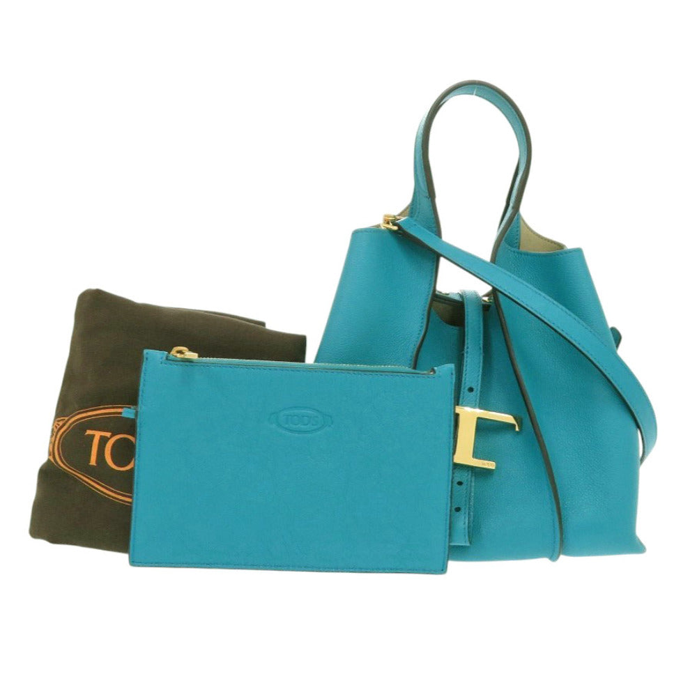 美品 トッズ Tタイムレス XBWTSBA9100Q8E レザー ライトブルー 2wayハンドバッグ 青 1294【中古】TOD’S