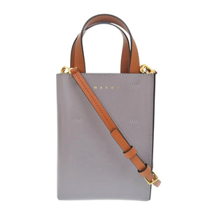 新品同様 マルニ ミュゼオ ナノ MUSEO  SHMP0050Y3 レザー アッシュ プラム 2wayハンドバッグ グレー 1363【中古】MARNI