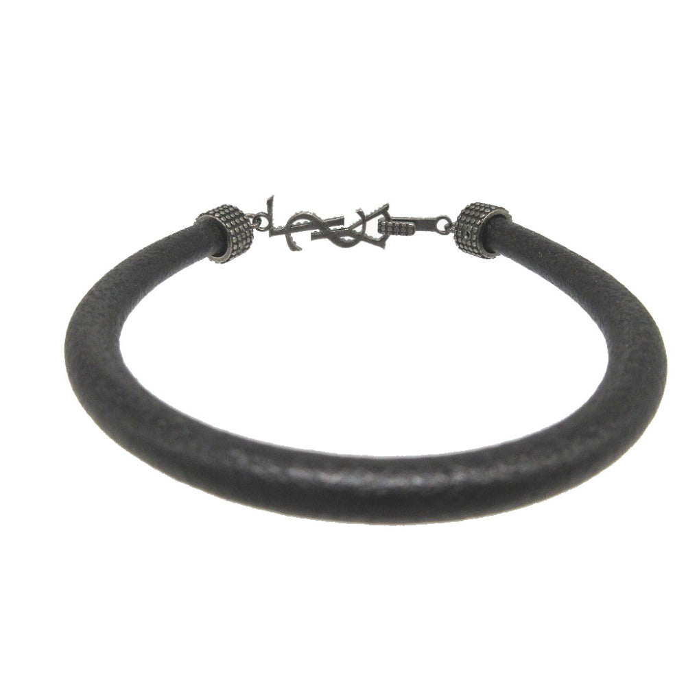 新品同様 サンローランパリ ロゴ レザー ブラック 黒 ブレスレット 1380【中古】SAINT LAURENT PARIS