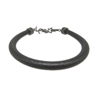 新品同様 サンローランパリ ロゴ レザー ブラック 黒 ブレスレット 1380【中古】SAINT LAURENT PARIS