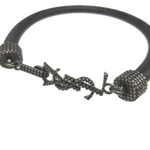 新品同様 サンローランパリ ロゴ レザー ブラック 黒 ブレスレット 1380【中古】SAINT LAURENT PARIS