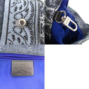 美品 エトロ ペイズリー柄 トートバッグ コットン ブルー シルバー金具 1392【中古】ETRO