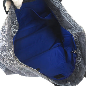 美品 エトロ ペイズリー柄 トートバッグ コットン ブルー シルバー金具 1392【中古】ETRO