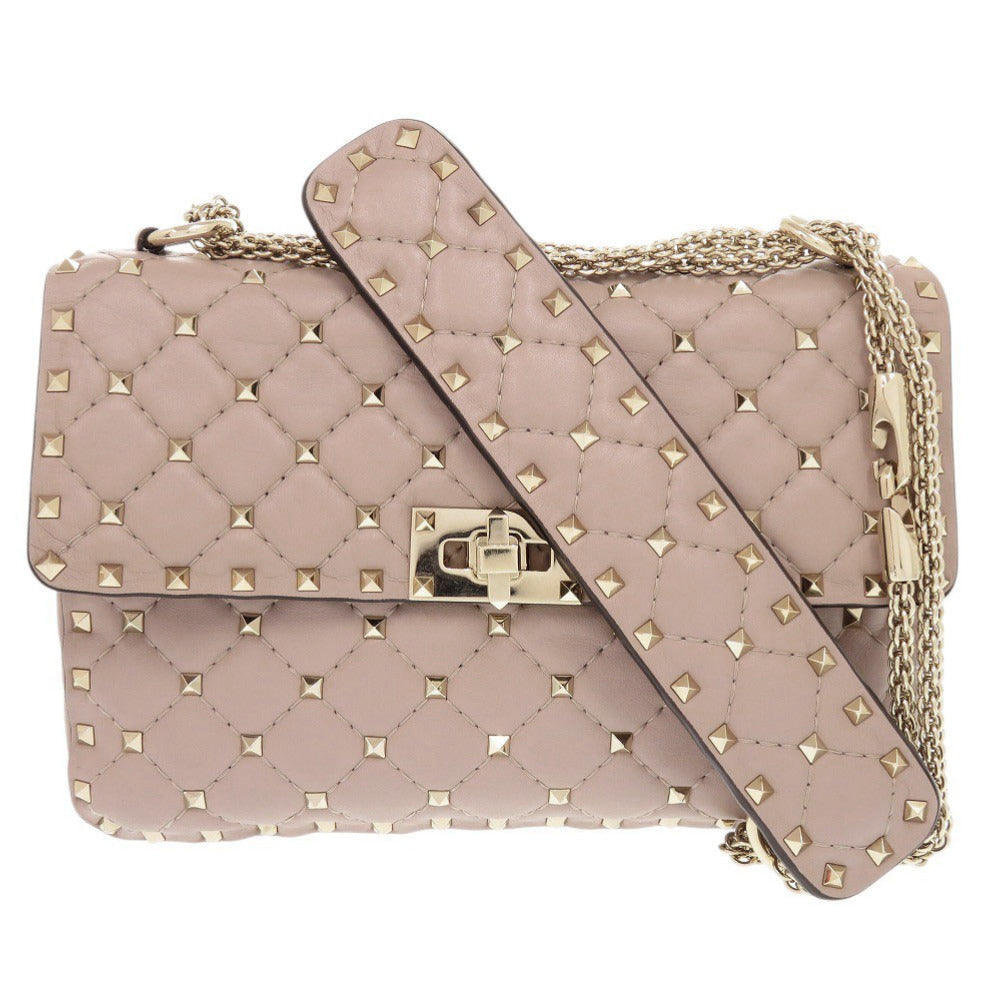 美品 ヴァレンティノ ガラヴァーニ ロックスタッズ スパイクミディアム 4W2B0122NAP レザー ピンクベージュ チェーンショルダーバッグ 1418【中古】Valentino Garavani