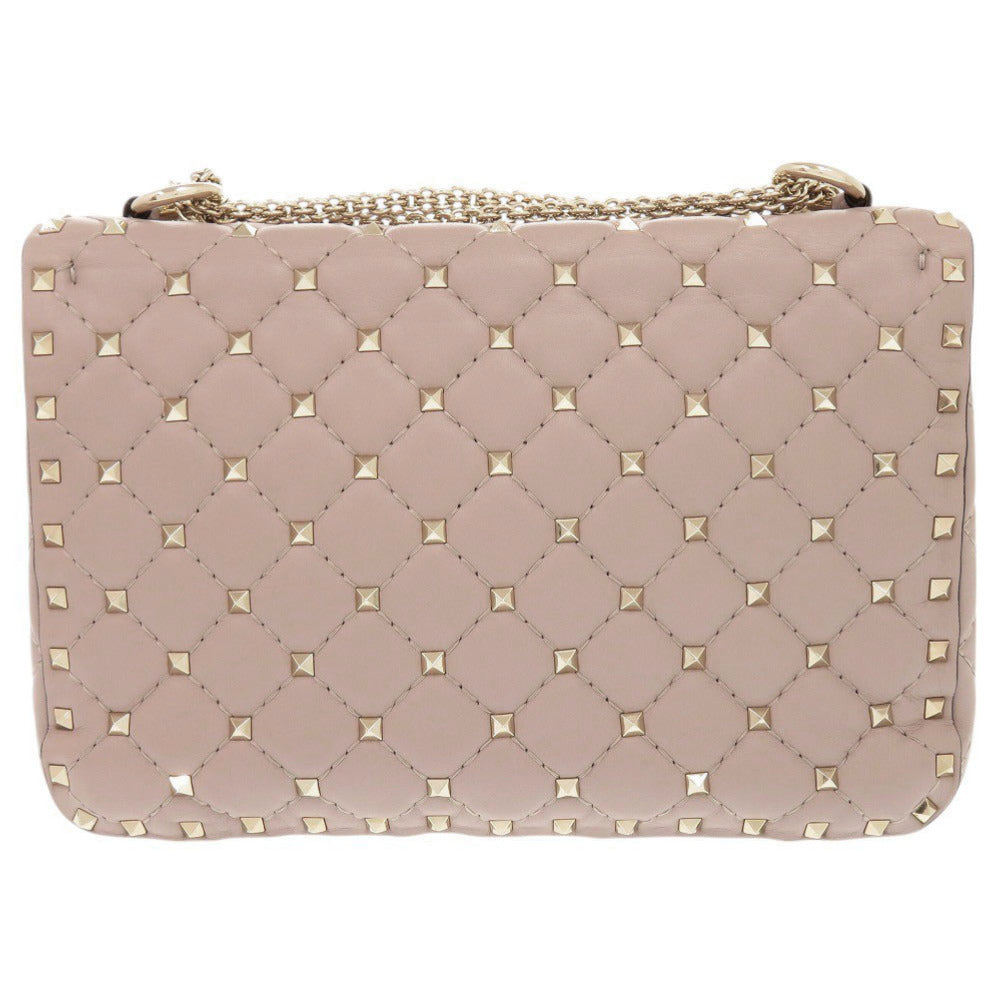 美品 ヴァレンティノ ガラヴァーニ ロックスタッズ スパイクミディアム 4W2B0122NAP レザー ピンクベージュ チェーンショルダーバッグ 1418【中古】Valentino Garavani