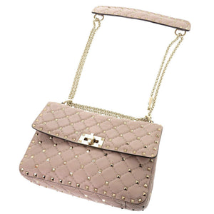美品 ヴァレンティノ ガラヴァーニ ロックスタッズ スパイクミディアム 4W2B0122NAP レザー ピンクベージュ チェーンショルダーバッグ 1418【中古】Valentino Garavani