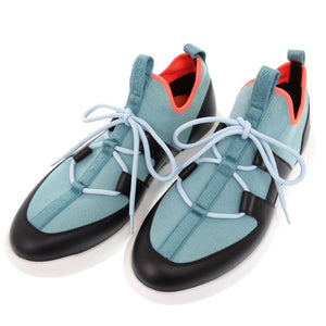 新品同様 エルメス デュエル レザー ブルー ブラック スニーカー 1507【中古】HERMES メンズ