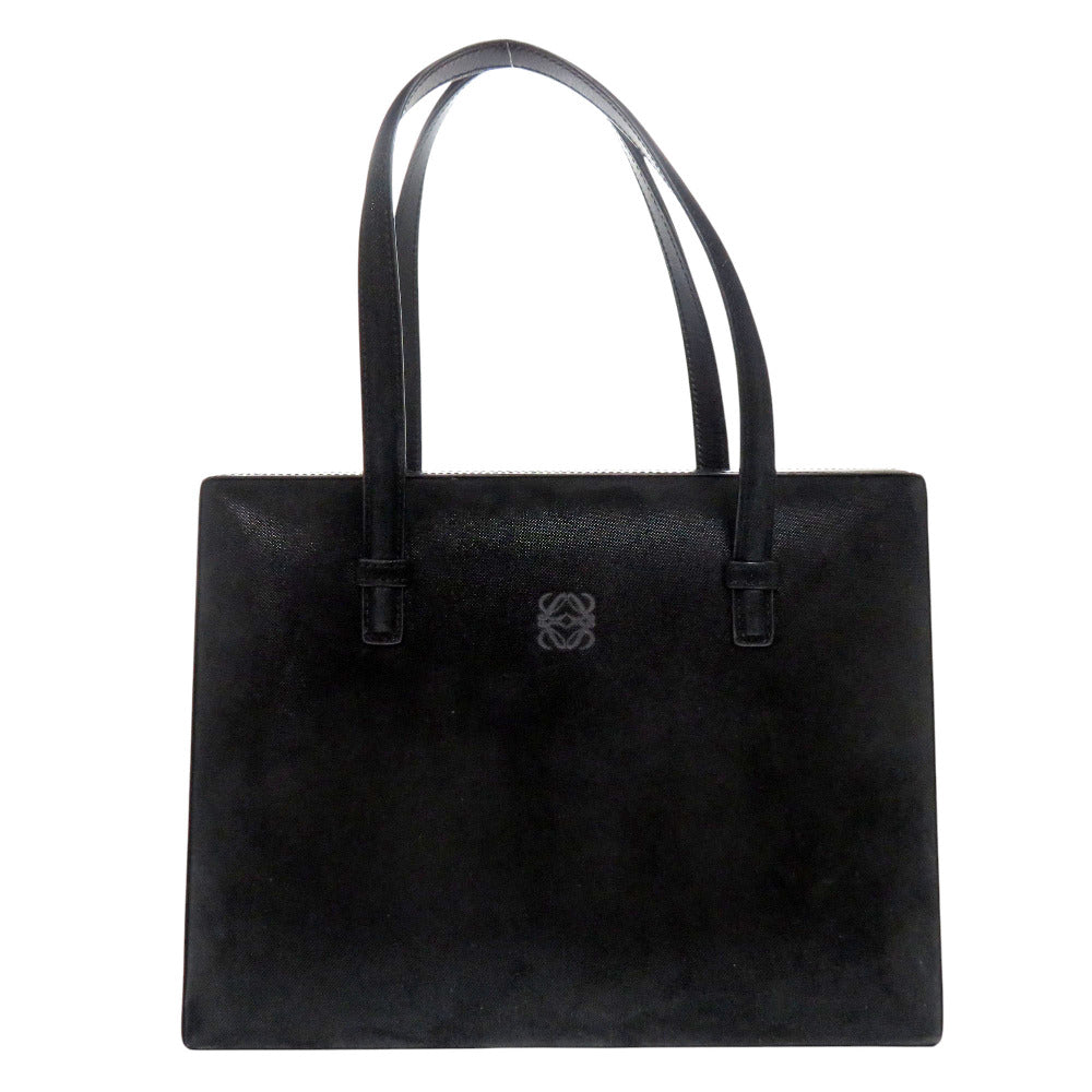 美品 ロエベ ヴィンテージ アナグラム スウェード/レザー ブラック ハンドバッグ 黒 1539【中古】LOEWE