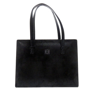 美品 ロエベ ヴィンテージ アナグラム スウェード/レザー ブラック ハンドバッグ 黒 1539【中古】LOEWE