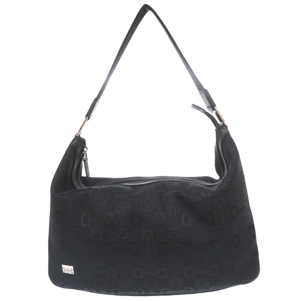 美品 グッチ ホースビット柄 211523 キャンバス ブラック ショルダーバッグ 黒 1563【中古】GUCCI