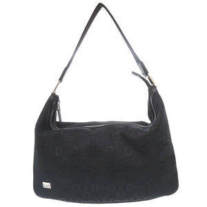 美品 グッチ ホースビット柄 211523 キャンバス ブラック ショルダーバッグ 黒 1563【中古】GUCCI