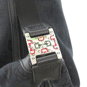 美品 グッチ ホースビット柄 211523 キャンバス ブラック ショルダーバッグ 黒 1563【中古】GUCCI