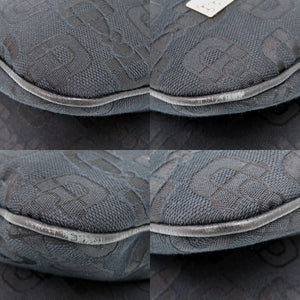 美品 グッチ ホースビット柄 211523 キャンバス ブラック ショルダーバッグ 黒 1563【中古】GUCCI