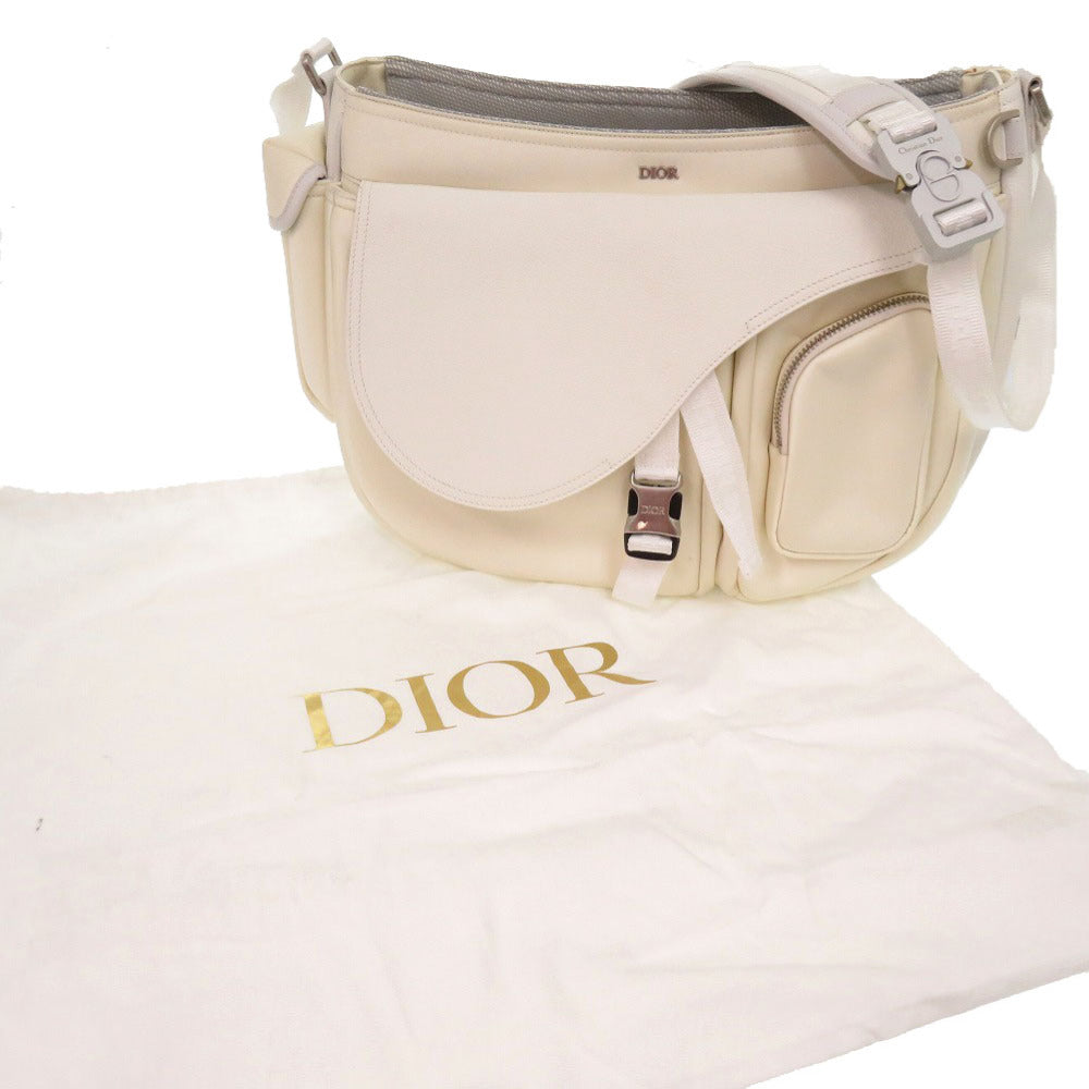 美品 クリスチャンディオール × サカイ Dior Sacai サドルソフトバッグ 1ADHO029USG レザー ナイロン ホワイト ショルダーバッグ 1579【中古】Christian Dior メンズ