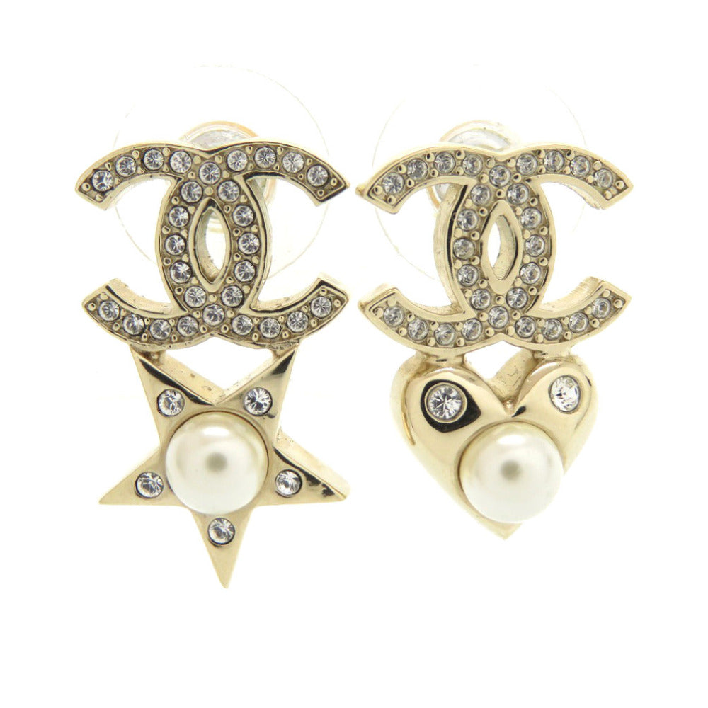 美品 シャネル ココマーク ハート スター M211525 2019年製 ピアス GP ストーン フェイクパール シャンパンゴールド 1615【中古】CHANEL