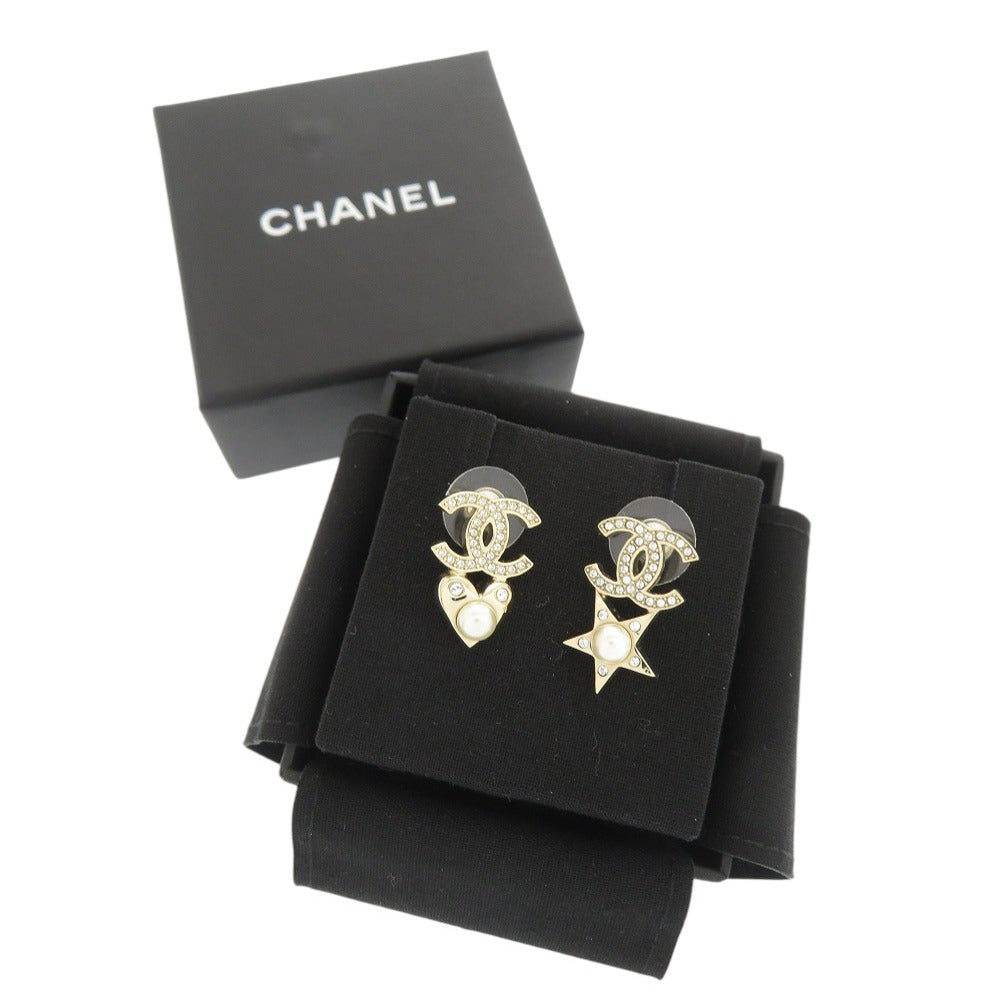 美品 シャネル ココマーク ハート スター M211525 2019年製 ピアス GP ストーン フェイクパール シャンパンゴールド 1615【中古】CHANEL