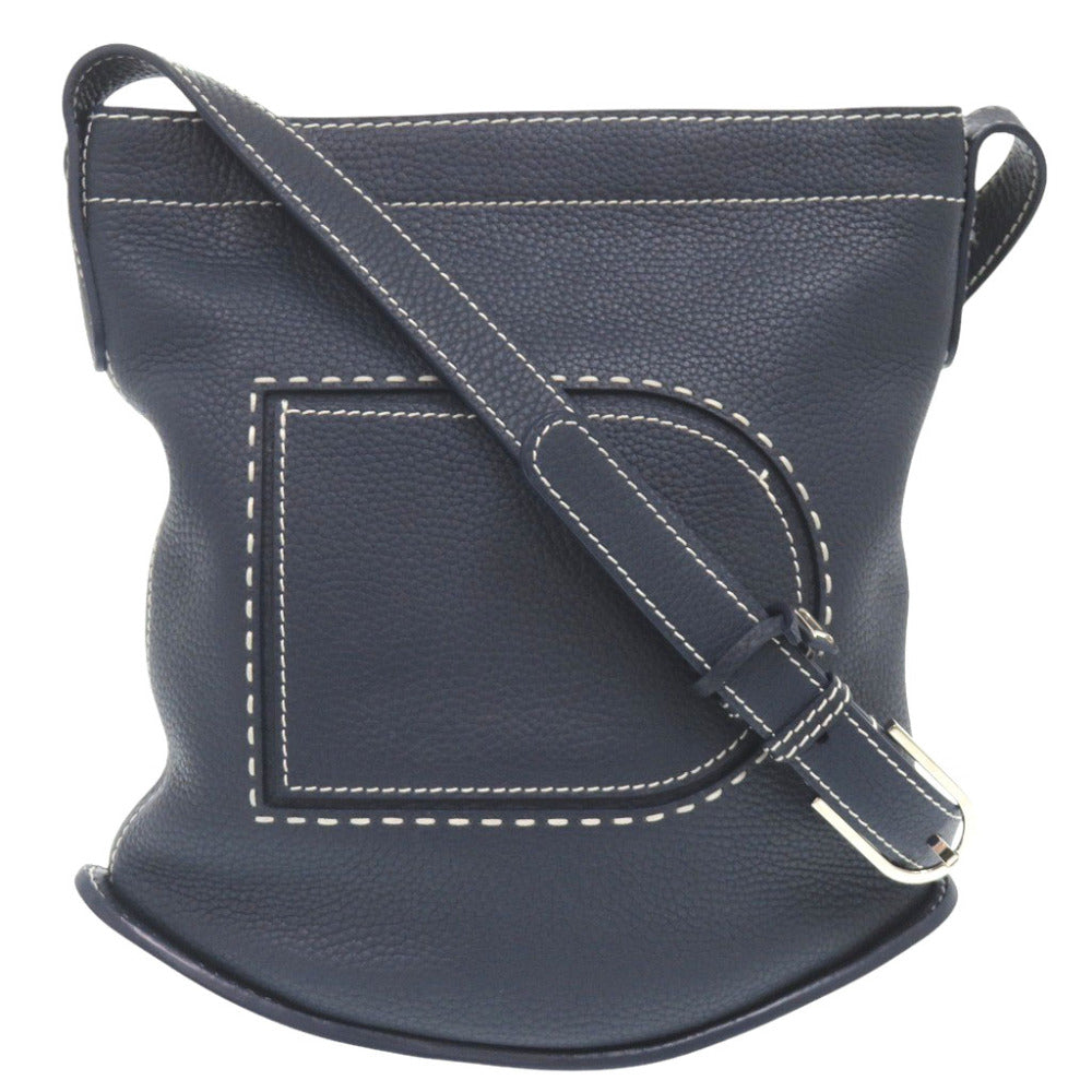 美品 デルボー パン デイリー サーピケ レザー ネイビー ショルダーバッグ 1618【中古】DELVAUX
