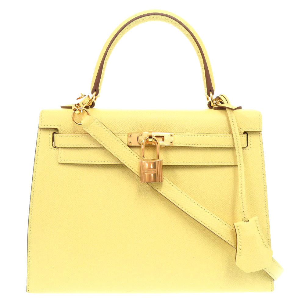 美品 エルメス ケリー25 外縫い ヴォーエプソン ジョーヌプッサン ゴールド金具 Z刻印(2011年製) ハンドバッグ 1635 【中古】 HERMES