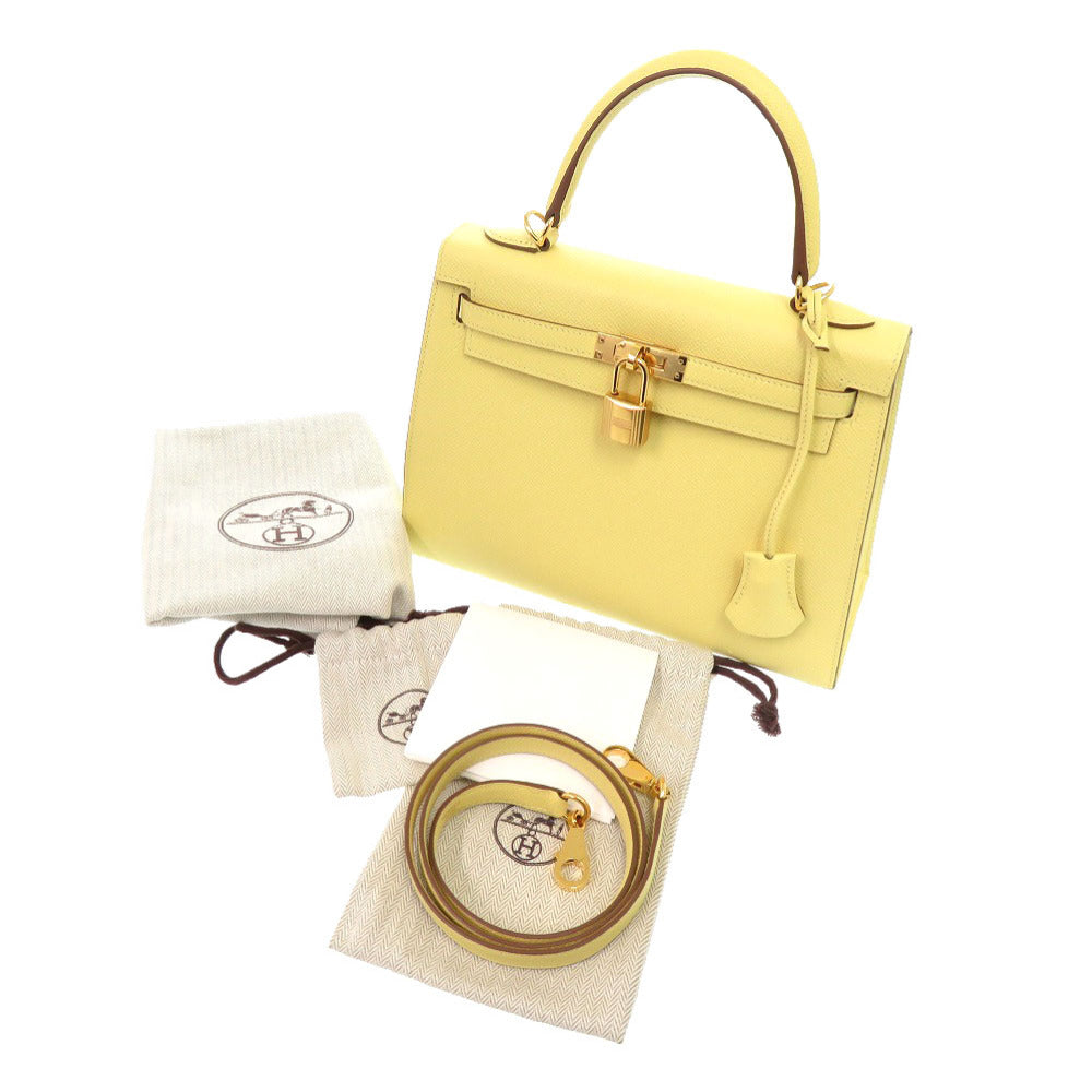 美品 エルメス ケリー25 外縫い ヴォーエプソン ジョーヌプッサン ゴールド金具 Z刻印(2011年製) ハンドバッグ 1635 【中古】 HERMES