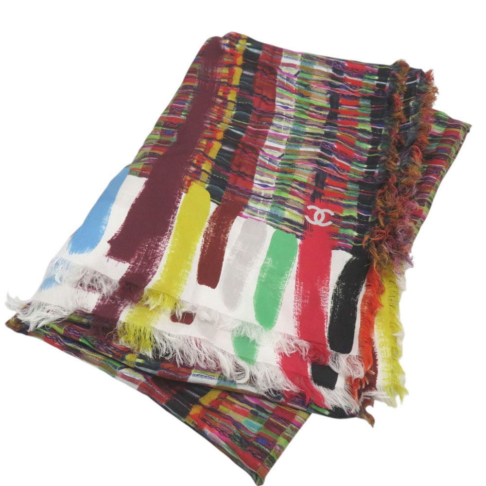 美品 シャネル ココマーク 大判ストール ツイード転写 ストール シルク マルチカラー 1647【中古】CHANEL