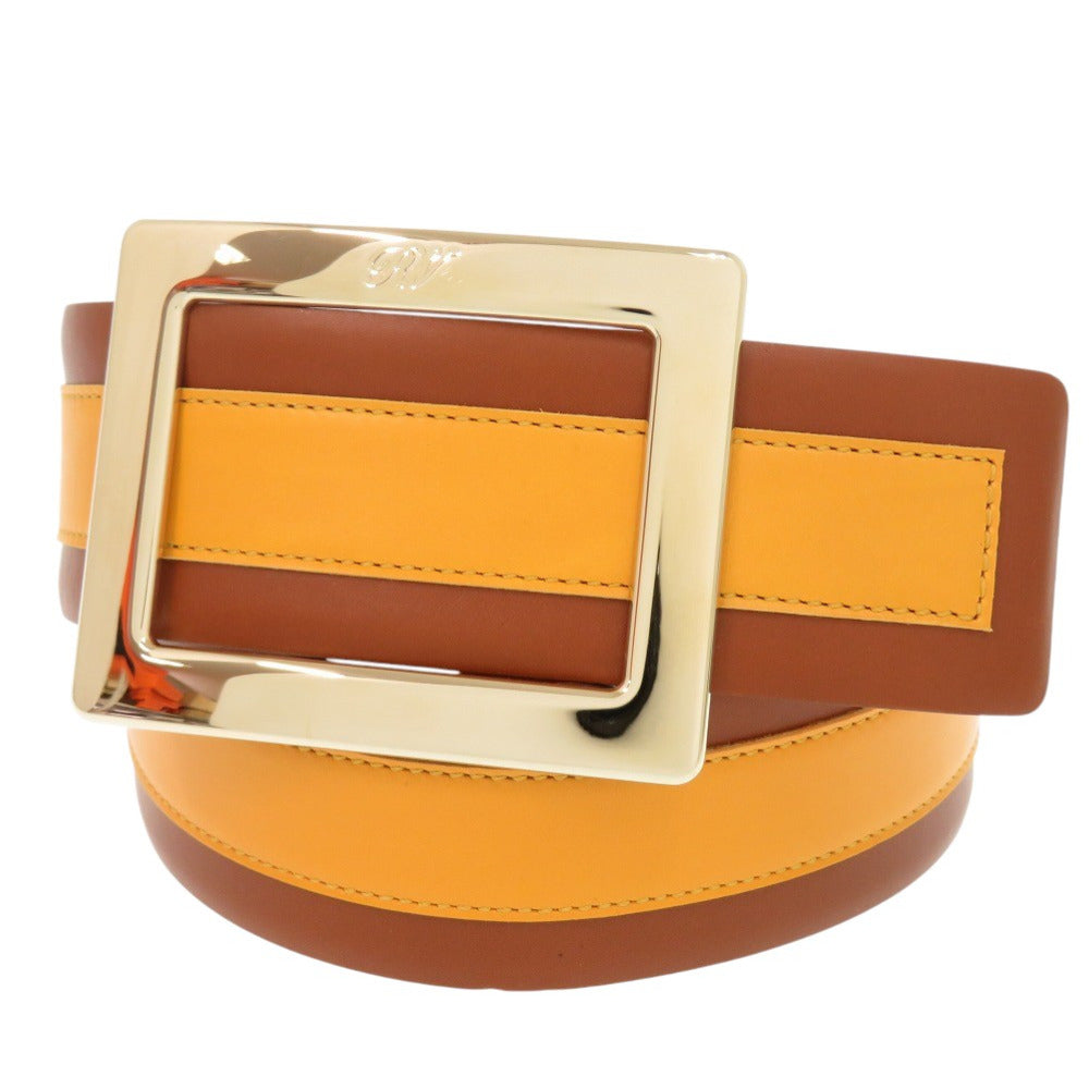 美品 ロジェヴィヴィエ スクエアバックル レザー イエロー ブラウン ベルト 1659【中古】Roger Vivier