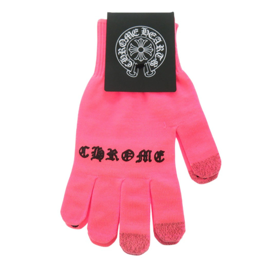 未使用品 クロムハーツ WORK GLOVES ロゴ ナイロン ポリエステル ポリウレタン ピンク 手袋 グローブ 1680【中古】CHROME HEARTS メンズ