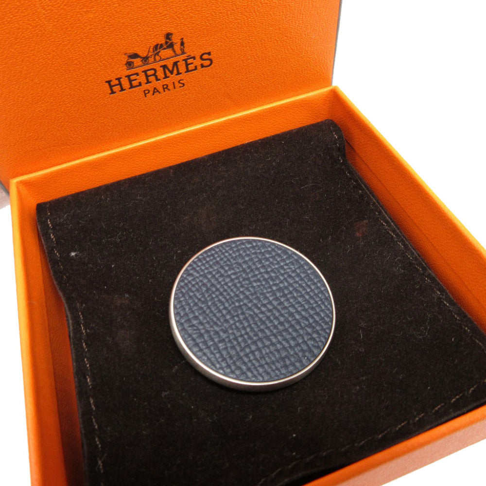 美品 エルメス リヴァプール ヴォーエプソン ネイビー シルバー金具 ブローチ アクセサリー 1715 【中古】 HERMES