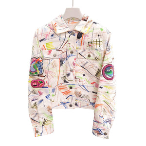 新品同様 エルメス 3E0233D5 デニムジャケット ワッペン ペイント コットン ホワイト 1719【中古】HERMES