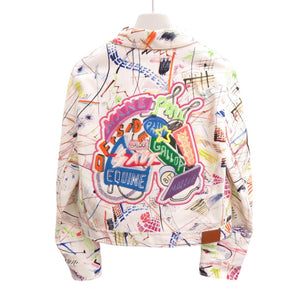 新品同様 エルメス 3E0233D5 デニムジャケット ワッペン ペイント コットン ホワイト 1719【中古】HERMES