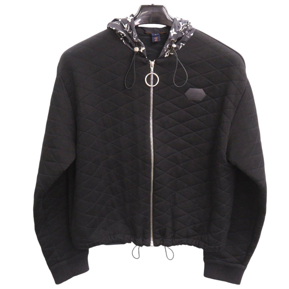 美品 ルイ ヴィトン キルテッド ジップアップ フーディー 1A84CG コットン ナイロン ブラック アウター ジャケット LV 1721【中古】LOUIS VUITTON